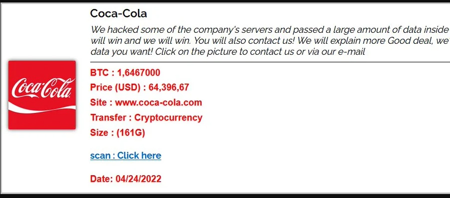 Annuncio attacco Coca Cola